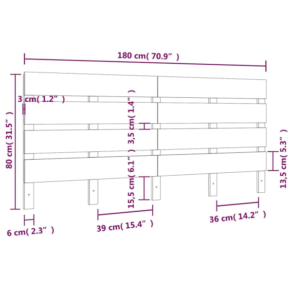 vidaXL Sänggavel vit 180x3x80 cm massiv furu Vit