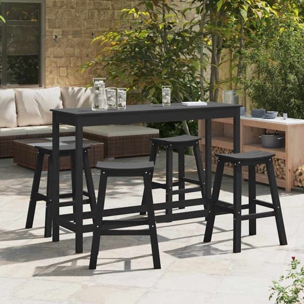 vidaXL Trädgårds Bar Set 4 st Svart HDPE art