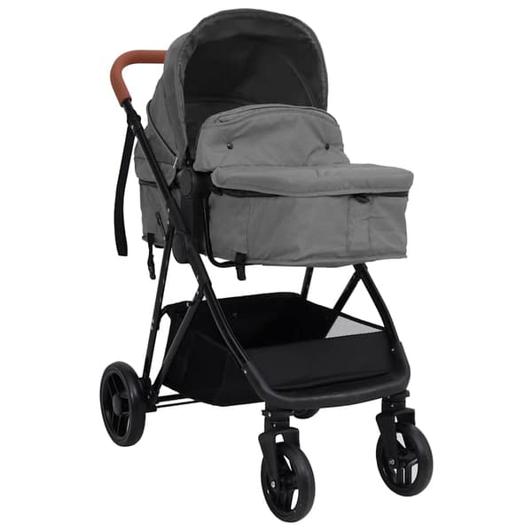 vidaXL Barnvagn 3-i-1 ljusgrå och svart stål grå