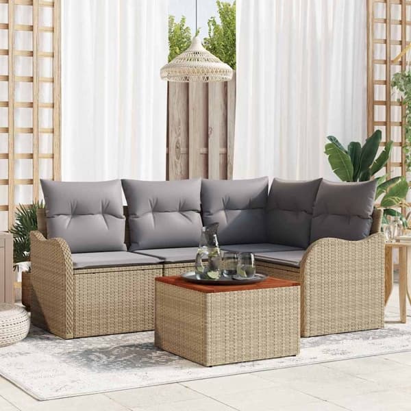 vidaXL Trädgårdsoffset 5 st Beige konstrotting Beige