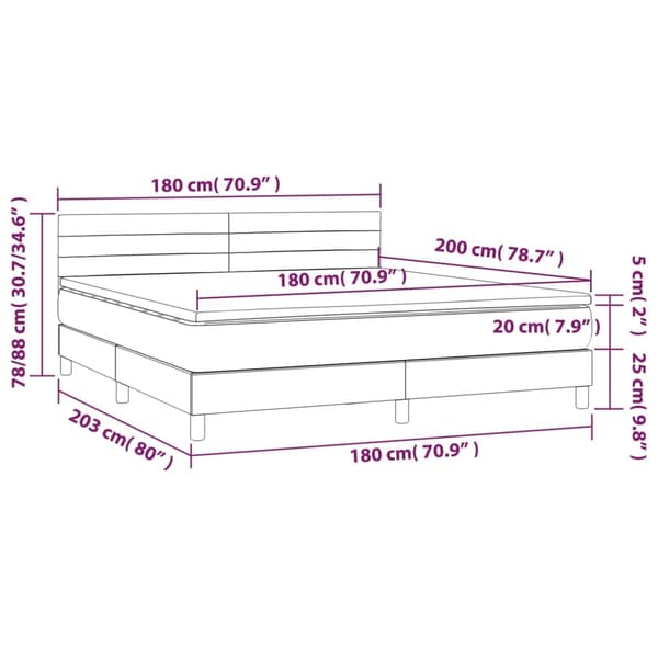 vidaXL Ramsäng med madrass & LED blå 180x200 cm tyg Blå