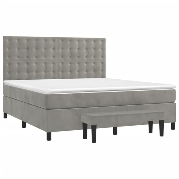 vidaXL Ramsäng med madrass ljusgrå 160x200 cm sammet Grå