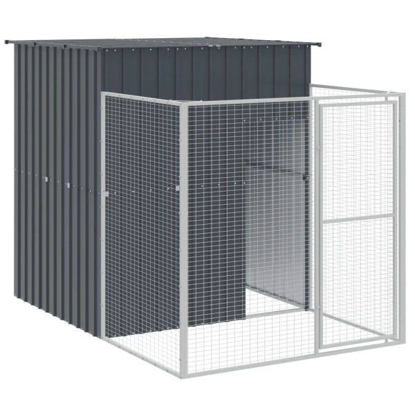 vidaXL Hundkoja med gård antracit 165x455x181 cm galvaniserat stål Antracit