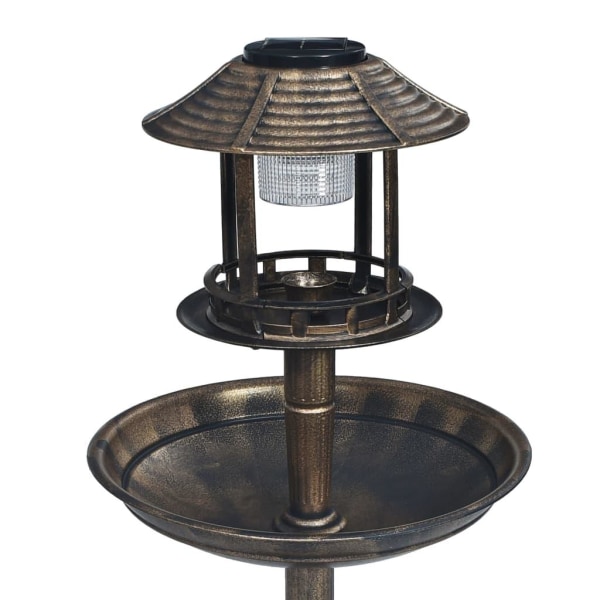 vidaXL Dekorativt fågelbad med soldrivna LED-lampor plast Brun