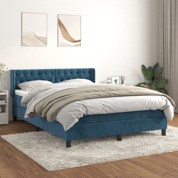 vidaXL Ramsäng med madrass mörkblå 140x190 cm sammet Blå