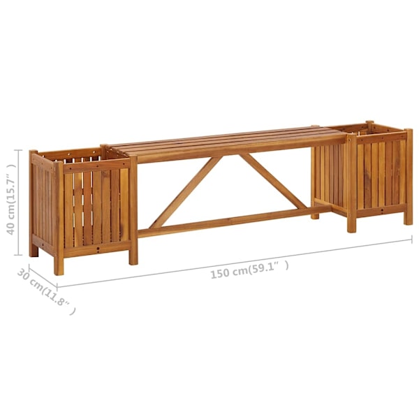 vidaXL Trädgårdsbänk med 2 odlingslådor 150x30x40 cm massivt akaciaträ Brun