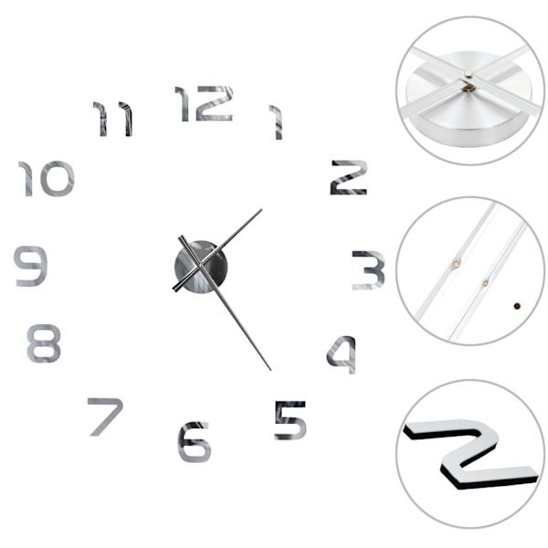vidaXL Väggklocka 3D modern design 100 cm XXL silver Silver