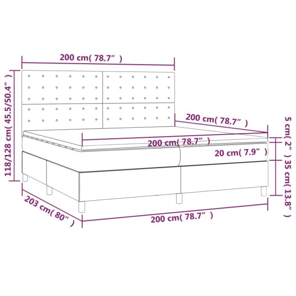 vidaXL Ramsäng med madrass & LED ljusgrå 200x200 cm tyg Grå