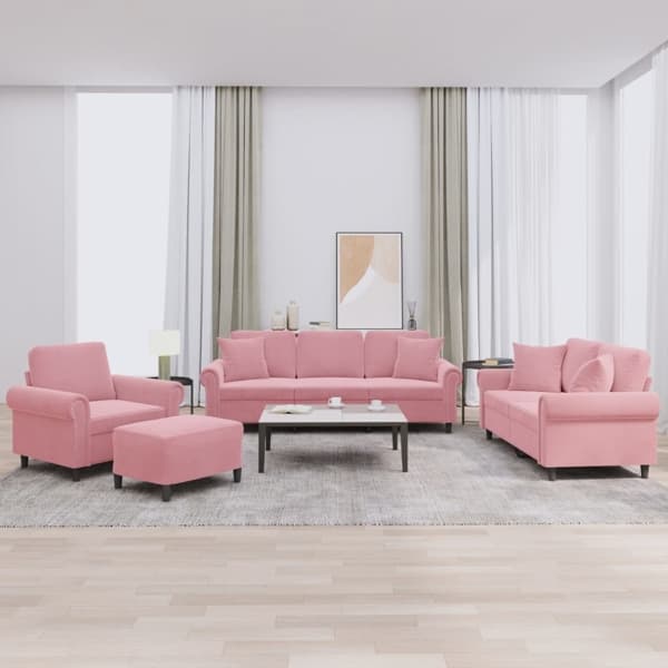 vidaXL Soffgrupp med dynor 4 delar rosa sammet Rosa