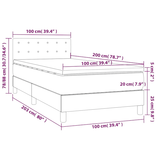 vidaXL Ramsäng med madrass & LED grå 100x200 cm konstläder Grå