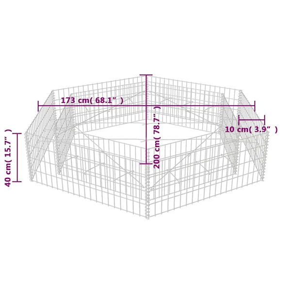 vidaXL Hexagonal planteringsgabion 200x173x40 cm Silver