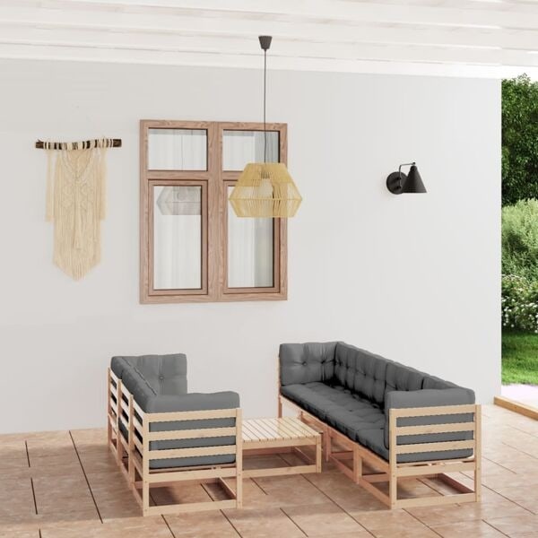 vidaXL Loungegrupp med dynor 8 delar massiv furu grå