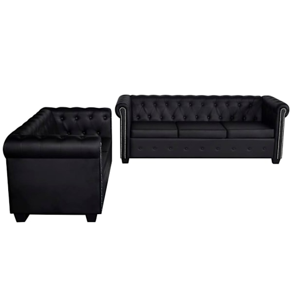 vidaXL Soffset Chesterfield i svart konstläder 2-sitsig + 3-sitsig Svart