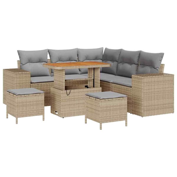 vidaXL Trädgårdsoffset 8 st Beige konstrotting Beige