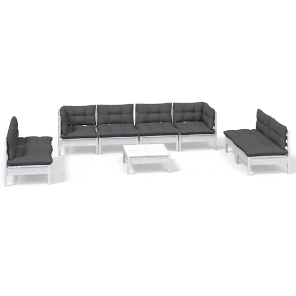 vidaXL Loungegrupp med dynor 9 delar massiv furu Vit