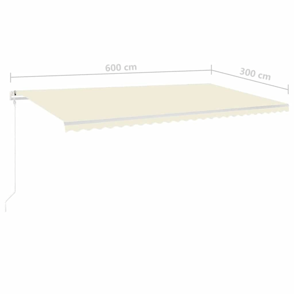 vidaXL Markis med stolpar manuellt infällbar 6x3 m gräddvit Creme