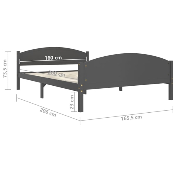 vidaXL Sängram mörkgrå massiv furu 160x200 cm grå