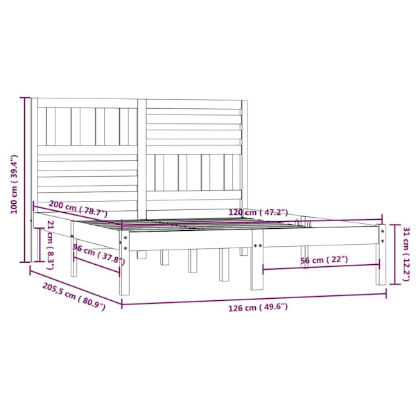 vidaXL Sängram vit massiv furu 120x200 cm enkelsäng Vit
