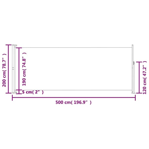 vidaXL Infällbar sidomarkis 200x500 cm grå grå