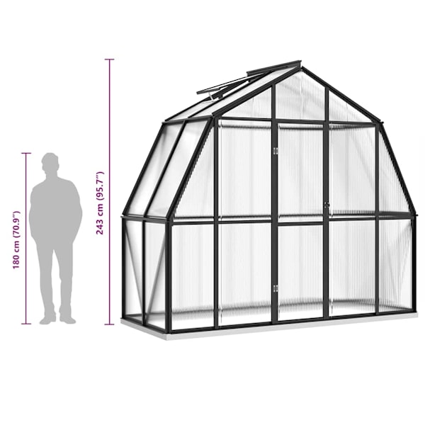 vidaXL Växthus med basram antracit 3,3 m² aluminium Antracit