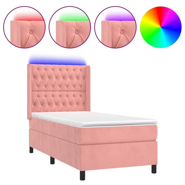 vidaXL Ramsäng med madrass rosa & LED 90x190 cm sammet Rosa