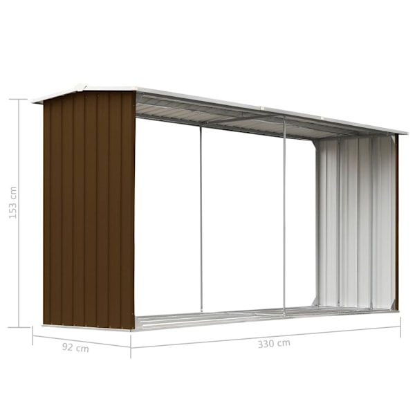 vidaXL Vedskjul i galvaniserat stål 330x92x153 cm brun Brun