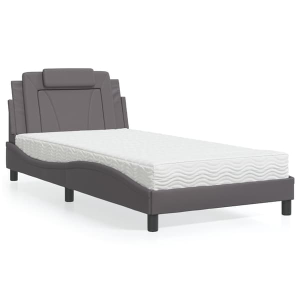 vidaXL Säng med madrass grå 100x200 cm konstläder Grå