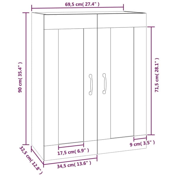 vidaXL Väggskåp vit 69,5x32,5x90 cm Vit