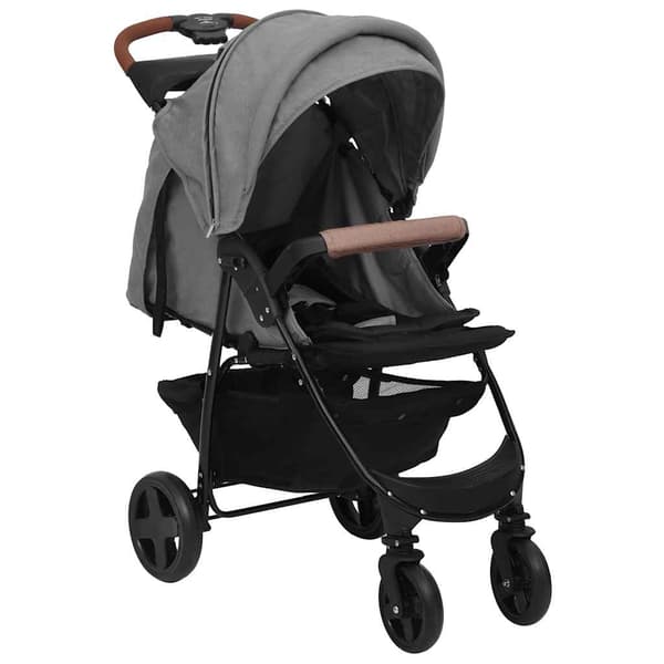 vidaXL Barnvagn 3-i-1 ljusgrå stål grå