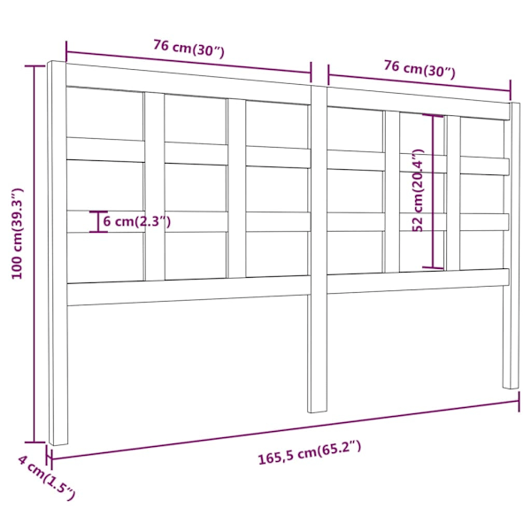 vidaXL Sänggavel 165,5x4x100 cm massiv furu Brun