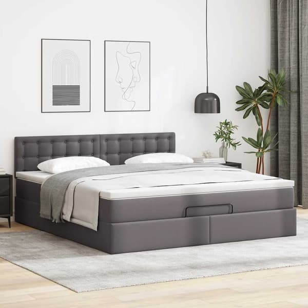 vidaXL Ottoman sängram med madrass grå 180x200 cm konstläder Grå