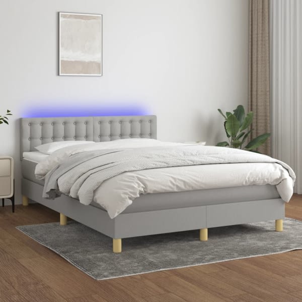 vidaXL Ramsäng med madrass & LED ljusgrå 140x190 cm tyg Grå