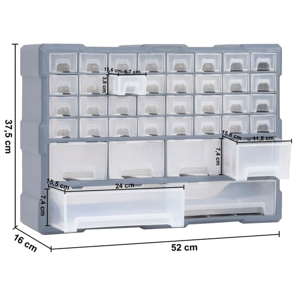 vidaXL Sortimentskåp med 38 lådor 52x16x37,5 cm grå
