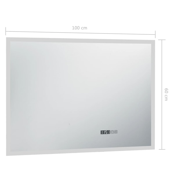 vidaXL Badrumsspegel LED med touch-sensor och tidsdisplay 100x60 cm Silver