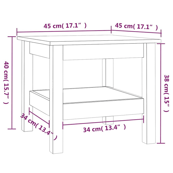 vidaXL Soffbord 45x45x40 cm massivt furu Brun