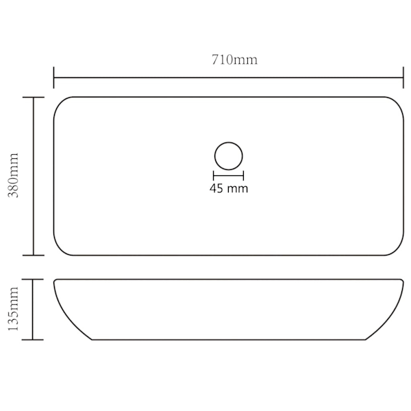 vidaXL Lyxigt rektangulärt handfat matt ljusgrå 71x38 cm keramik grå