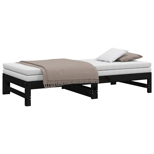 vidaXL Utdragbar dagbädd svart 2x(90x190) cm massiv furu Svart