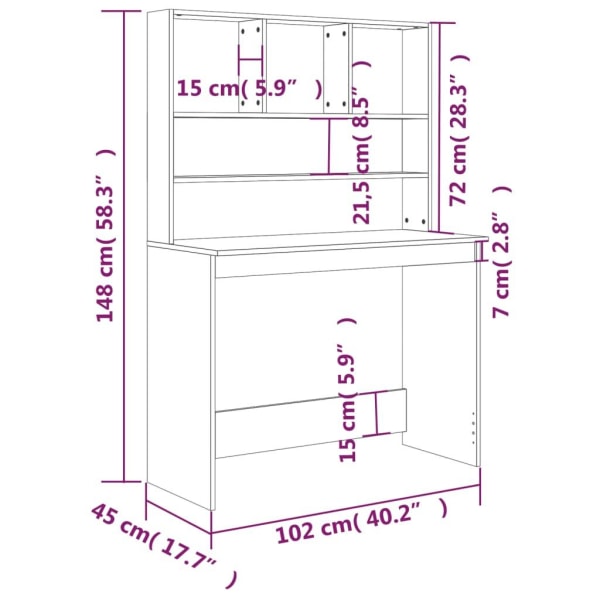 vidaXL Skrivbord med hyllor vit högglans 102x45x148 cm konstruer Vit