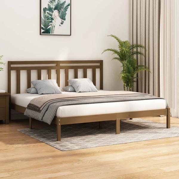vidaXL Sängram honungsbrun massivt trä 200x200 cm Brun