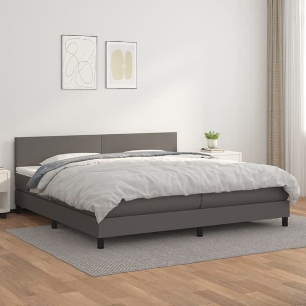 vidaXL Ramsäng med madrass grå 200x200 cm konstläder Grå