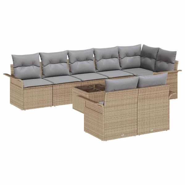 vidaXL Trädgårdsoffset 9 st Beige konstrotting Beige