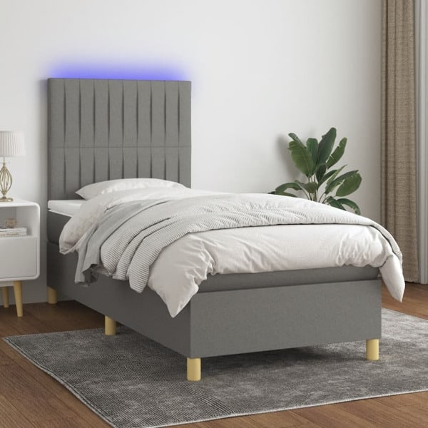 vidaXL Ramsäng med madrass & LED mörkgrå 80x200 cm tyg Grå