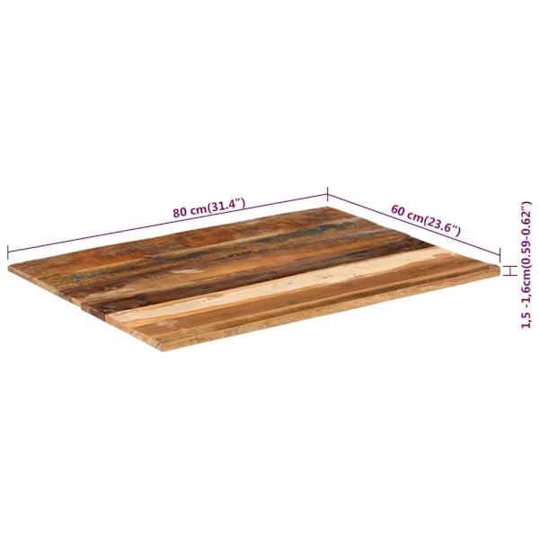 vidaXL Rektangulär bordsskiva 60x80 cm 15-16 mm massivt återvunnet trä multifärg