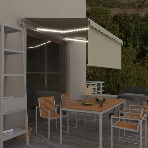 vidaXL Automatiserad markis vindsensor rullgardin LED 3x2,5m gräddvit Creme