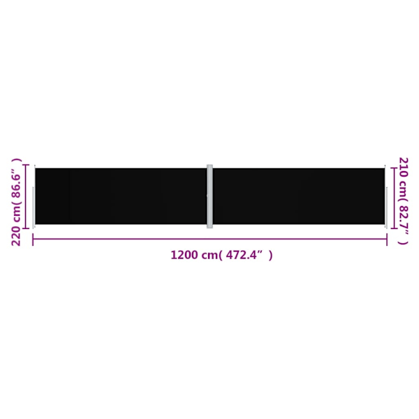 vidaXL Infällbar sidomarkis svart 220x1200 cm Svart