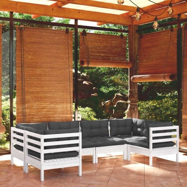 vidaXL Loungegrupp med dynor 6 delar vit massiv furu Vit
