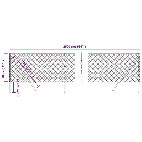 vidaXL Gunnebostängsel silver 0,8x25 m Silver