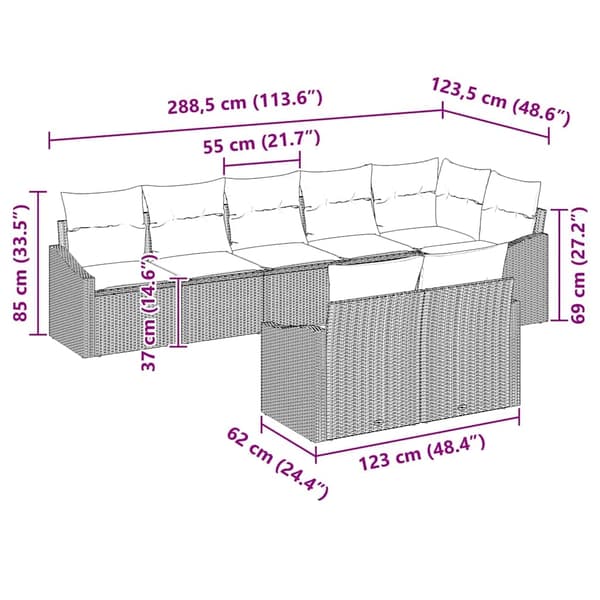 vidaXL Soffset med kudde 8 pcs Brun konstrotting Brun