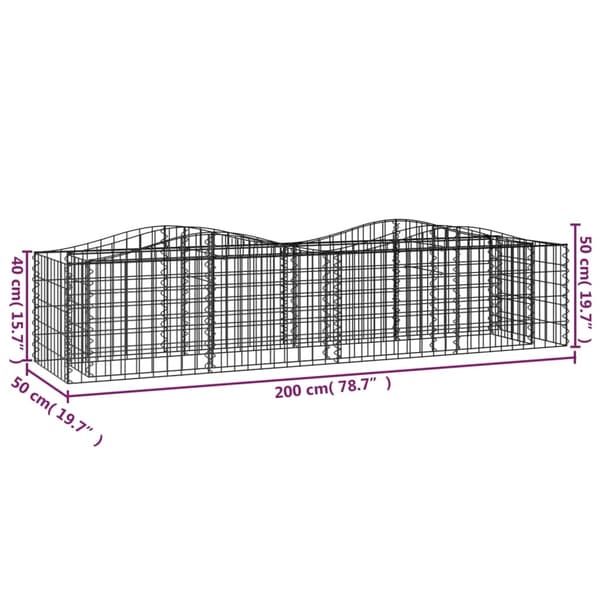 vidaXL Gabion bågformad 200x50x50 cm galvaniserat järn Silver
