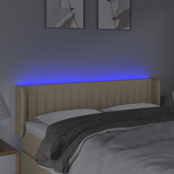 vidaXL Sänggavel LED gräddvit 147x16x78/88 cm tyg Kräm